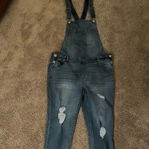 Junior XL blue distressed overalls